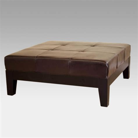 Dark Brown Large Full Leather Square Cocktail Ottoman - Walmart.com