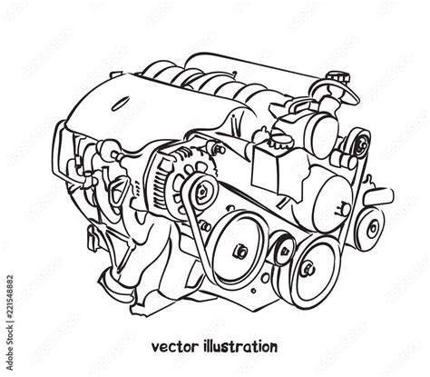 Vector sketch of car engine Stock Vector | Adobe Stock