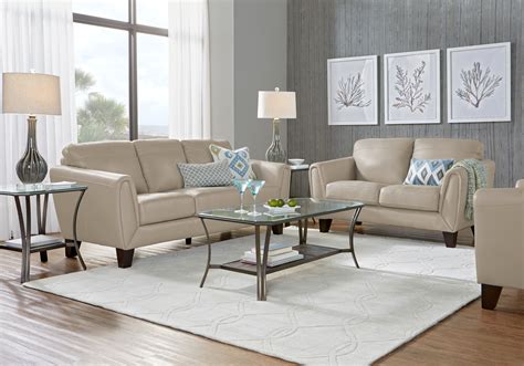 Livorno 3 Pc Beige Leather Living Room Set With Sofa, Loveseat, Chair | Leather living room ...