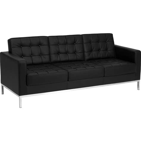 Flash Furniture ZB-LACEY-831-2-SOFA-BK-GG HERCULES Lacey Series Contemporary Black Leather Sofa ...