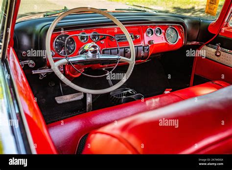 Falcon Heights, MN - June 19, 2022: Wide angle high perspective detail interior view of a 1955 ...