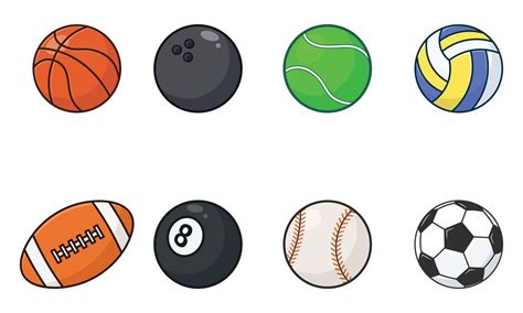 Sport balls cartoon icon vector collection. Set of sports ball flat illustration. Sports icon ...