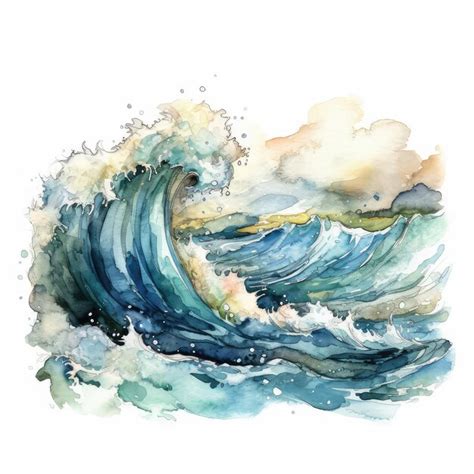 Premium AI Image | Watercolor handdrawn wave illustration