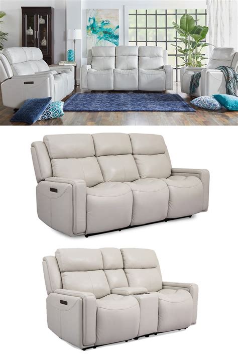 Leather Power Reclining Sofa with Power Headrest & Adjustable Lumbar ...