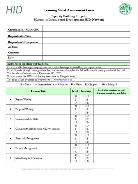 Training Need Assessment Form | PDF | Processes | Business