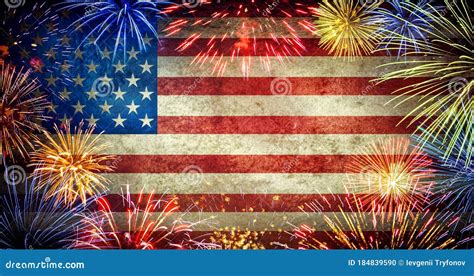 Festive Fireworks on the Background of the American Flag. Symbol Holiday USA Independence Day ...