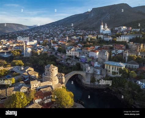 Stari Most, river and surrounding village and mountain Stock Photo - Alamy