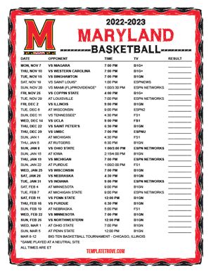 Printable 2022-2023 Maryland Terrapins Basketball Schedule