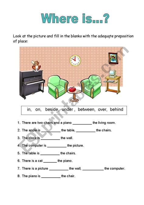 Prepositions Of Place Worksheet Write A Sentence Expressing Location - Riset