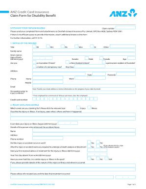 Fillable Online ANZ Credit Card Insurance Disability Claim Form (PDF ...