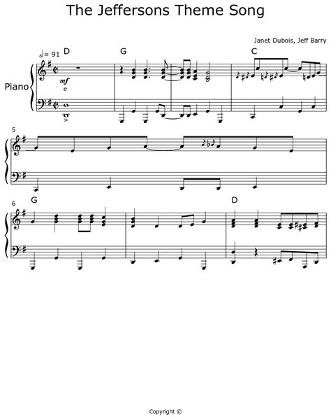 The Jeffersons Theme Song - Sheet music for Piano