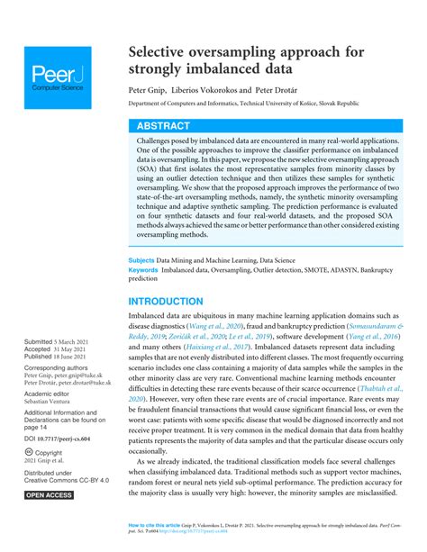 (PDF) Selective oversampling approach for strongly imbalanced data