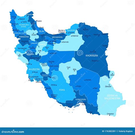 Iran Map. Cities, Regions. Vector Stock Illustration - Illustration of ...