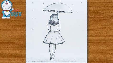 How to draw a girl with umbrella rain pencil sketch step by step ...