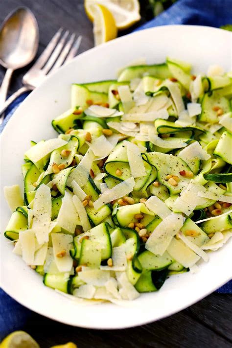 Zucchini Ribbon Salad with with Lemon, Parmesan, and Pine Nuts - Bowl of Delicious