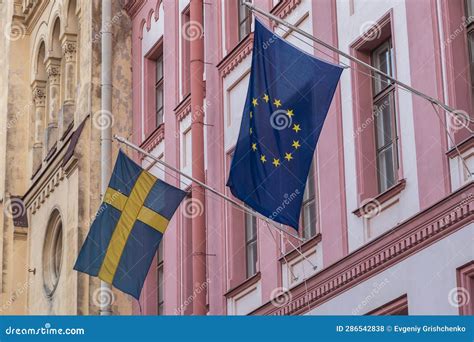 Flag of Sweden and the European Union Stock Photo - Image of election ...