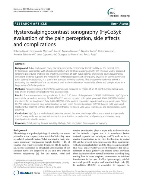 (PDF) Hysterosalpingocontrast sonography (HyCoSy): Evaluation of the pain perception, side ...