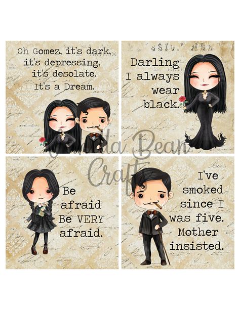 Addams Family Morticia Wednesday Quotes 4x4 4 Inch Square - Etsy