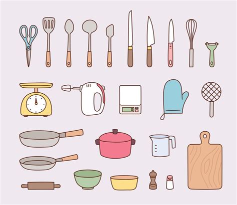 A collection of cooking tools. kitchen utensils. 5243725 Vector Art at ...