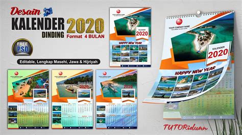 Desain Kalender Dinding 2020 Format 4 Bulanan dengan Photoshop ...