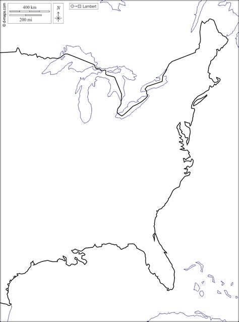 East coast of the United States free map, free blank map, free outline map, free base map coasts ...