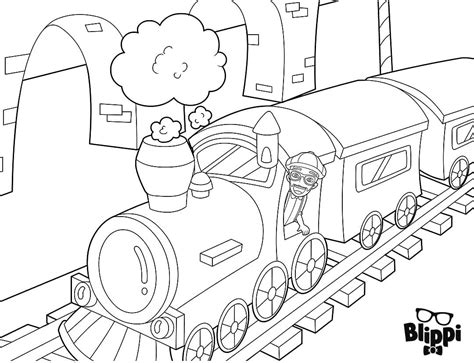 Blippi and Train Coloring Page - Free Printable Coloring Pages for Kids