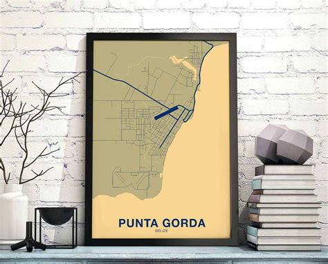 PUNTA GORDA Belize Map Poster Color Hometown City Print Modern Home ...