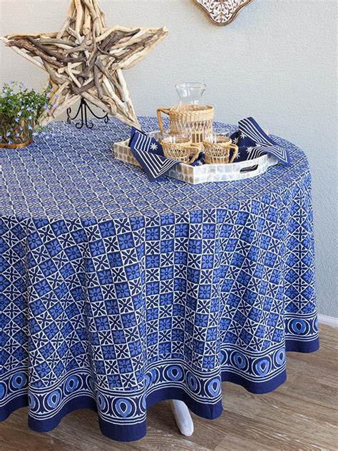 Batik, Round tablecloth, Blue and white | Saffron Marigold