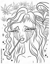 Beautiful Girl smoking Cigarette coloring Page Vector For  sketch template