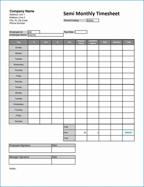 √ Free Printable Semi Monthly Timesheet Template