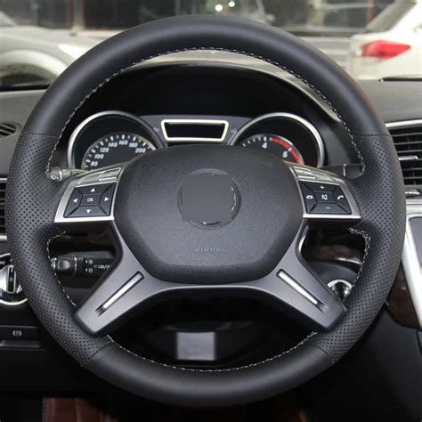 Black Leather Hand stitched Steering Wheel Cover for Mercedes Benz GL350 ML350-in Steering ...