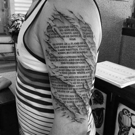 Tattoo Bible Verses For Males Half Sleeve Design With Ripped Skin Skin Tear Tattoo, Ripped Skin ...