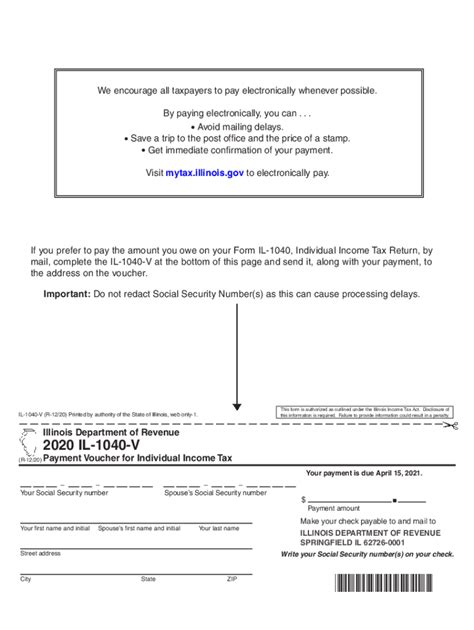 Illinois 1040v 2020-2024 Form - Fill Out and Sign Printable PDF ...