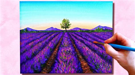 Lavender Fields Acrylic Painting Tutorial | How to Paint Lavender ...