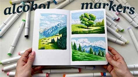 'painting' landscapes with alcohol markers Ohuhu markers - YouTube