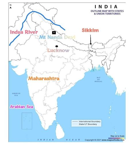 On an outline map of India, mark Maharashtra, Sikkim, Lucknow, the ...