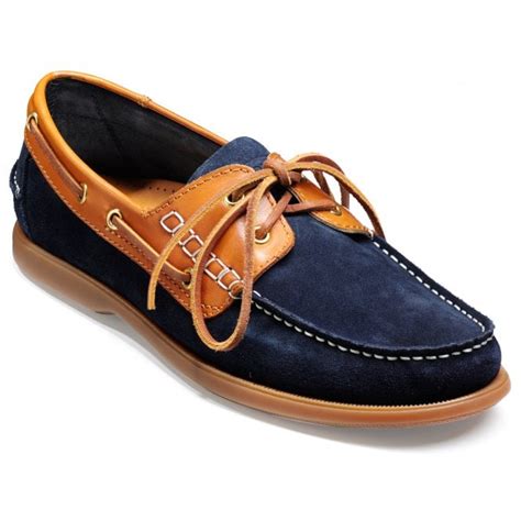 Barker Mens Wallis Navy Blue Suede/Cedar Boat Shoes