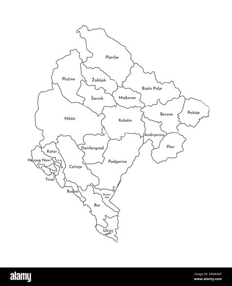 Vector isolated illustration of simplified administrative map of Montenegro. Borders and names ...