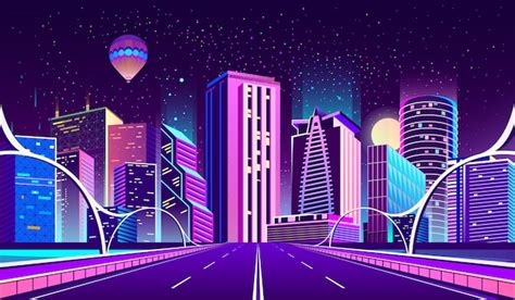 Free Vector | Background with night city in neon lights