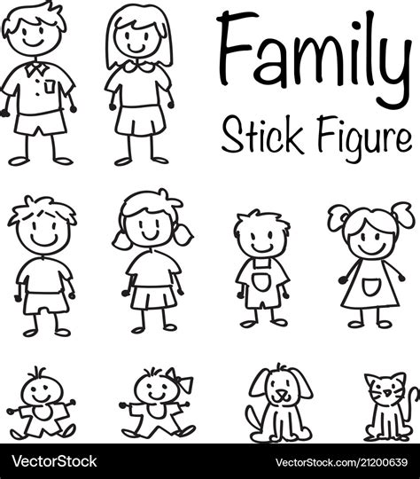 Family stick figure doodle set Royalty Free Vector Image