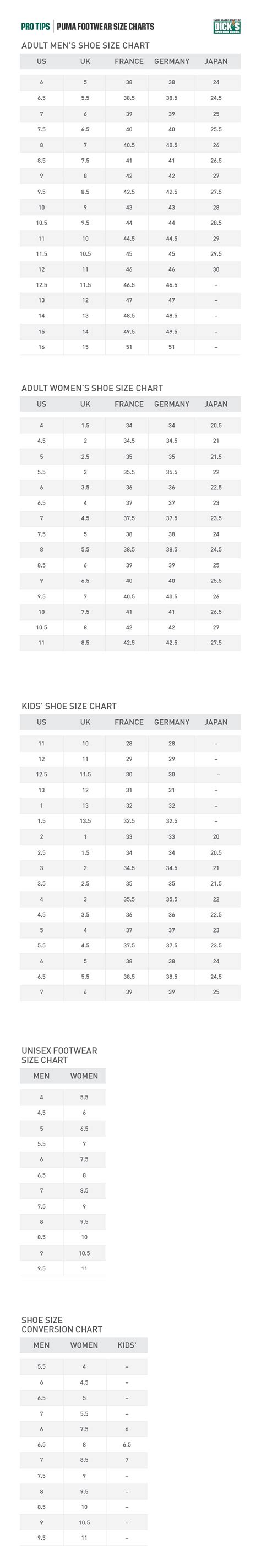 Gladys Mühe Drastisch puma sneakers size chart Hocken dünn Tänzer