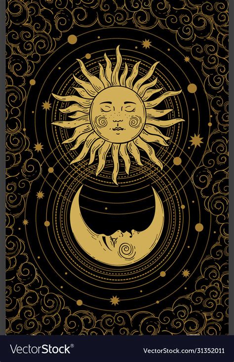 Celestial golden crescent moon pattern with face Vector Image