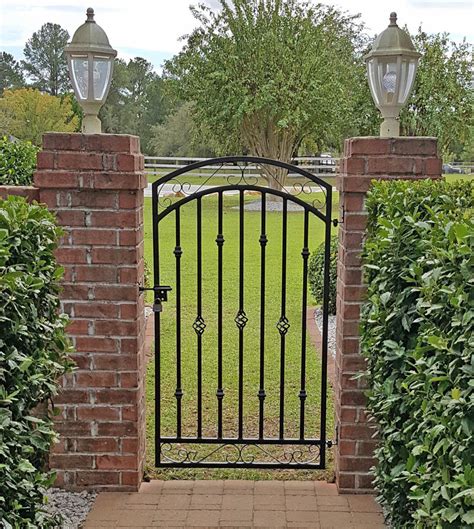 Tall Donovan Wrought Iron Gate Hung on Brick Pillars