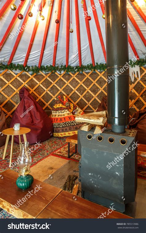 Traditional Yurt Interior Glamping Fire Place Stock Photo 785513986 ...