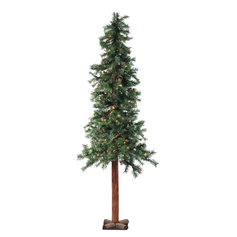 7' Pre-Lit Slim Traditional Woodland Alpine Artificial Christmas Tree ...