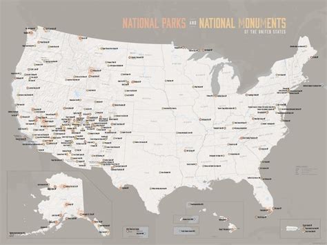 US National Parks & Monuments Map 18x24 Poster - Etsy