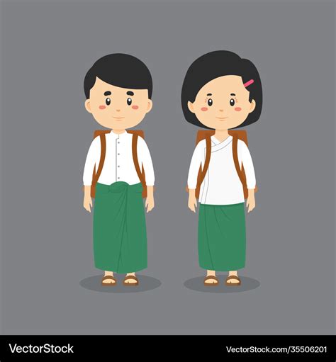 Couple character wearing myanmar student uniform Vector Image