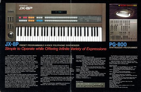 Retro Synth Ads: Roland JX-8P / PG-800 "Simple to operate..." synthesizer colour brochure, 1985