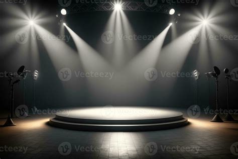 Empty stage with lighting equipment on a stage spotlight shines on the ...