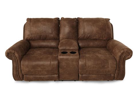 Power Reclining Microfiber 79" Loveseat with Console in Dark Brown ...